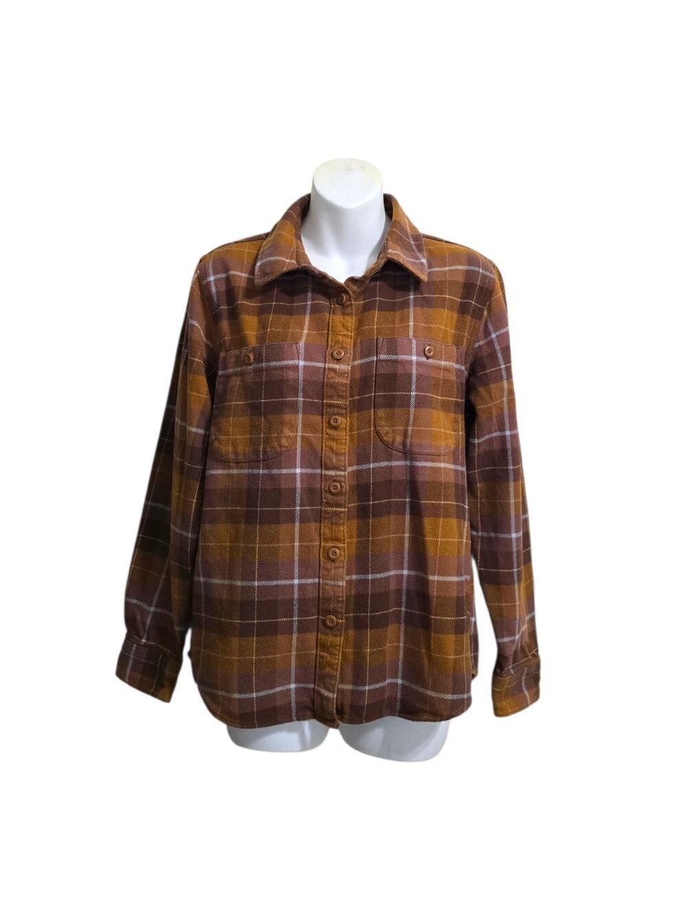 Patagonia Fjord Flannel Shirt In Happy Camper Shelter Brown Sz M